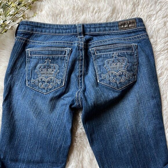 Industrial Cotton Capris Jeans Embroidered Pockets Boho Hippie Size 9 - Picture 2 of 6